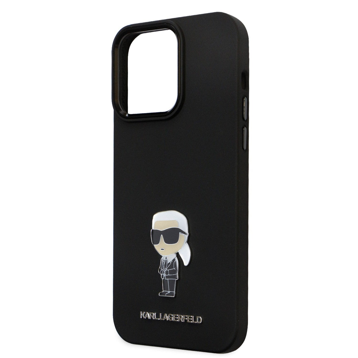 Apple iPhone 15 Pro & 15 Pro Max Karl Lagerfeld Silicone Hard Case With Karl Lagerfeld & Choupette Heads in Black & White Colors