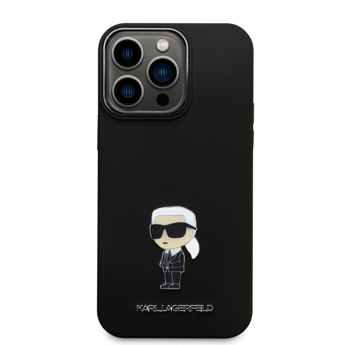 Apple iPhone 15 Pro & 15 Pro Max Karl Lagerfeld Silicone Hard Case With Karl Lagerfeld & Choupette Heads in Black & White Colors