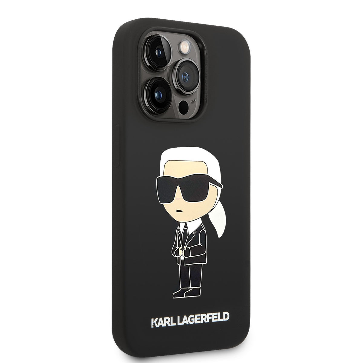 Apple iPhone 15 Pro & 15 Pro Max Karl Lagerfeld Silicone Hard Case With Ikonik NFT Logo in Black & Pink Color