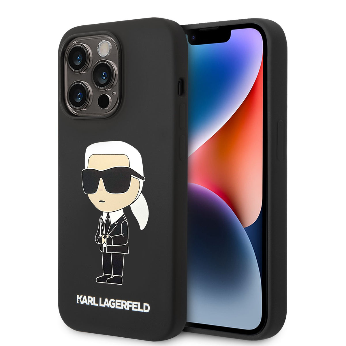 Apple iPhone 15 Pro & 15 Pro Max Karl Lagerfeld Silicone Hard Case With Ikonik NFT Logo in Black & Pink Color