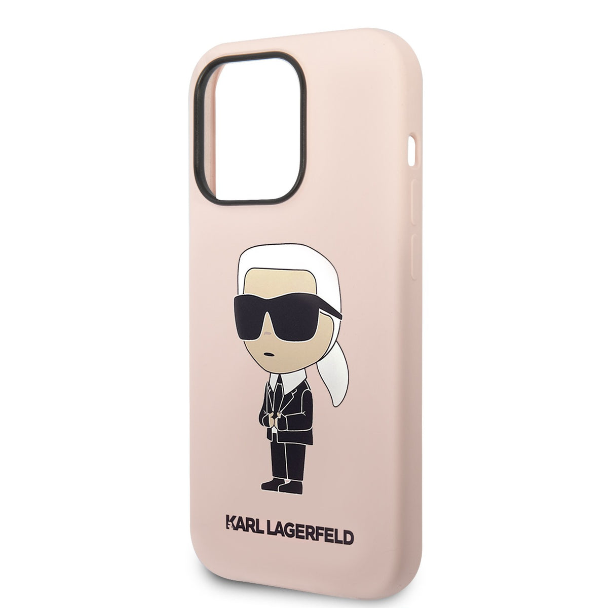Apple iPhone 15 Pro & 15 Pro Max Karl Lagerfeld Silicone Hard Case With Ikonik NFT Logo in Black & Pink Color