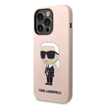 Apple iPhone 15 Pro & 15 Pro Max Karl Lagerfeld Silicone Hard Case With Ikonik NFT Logo in Black & Pink Color