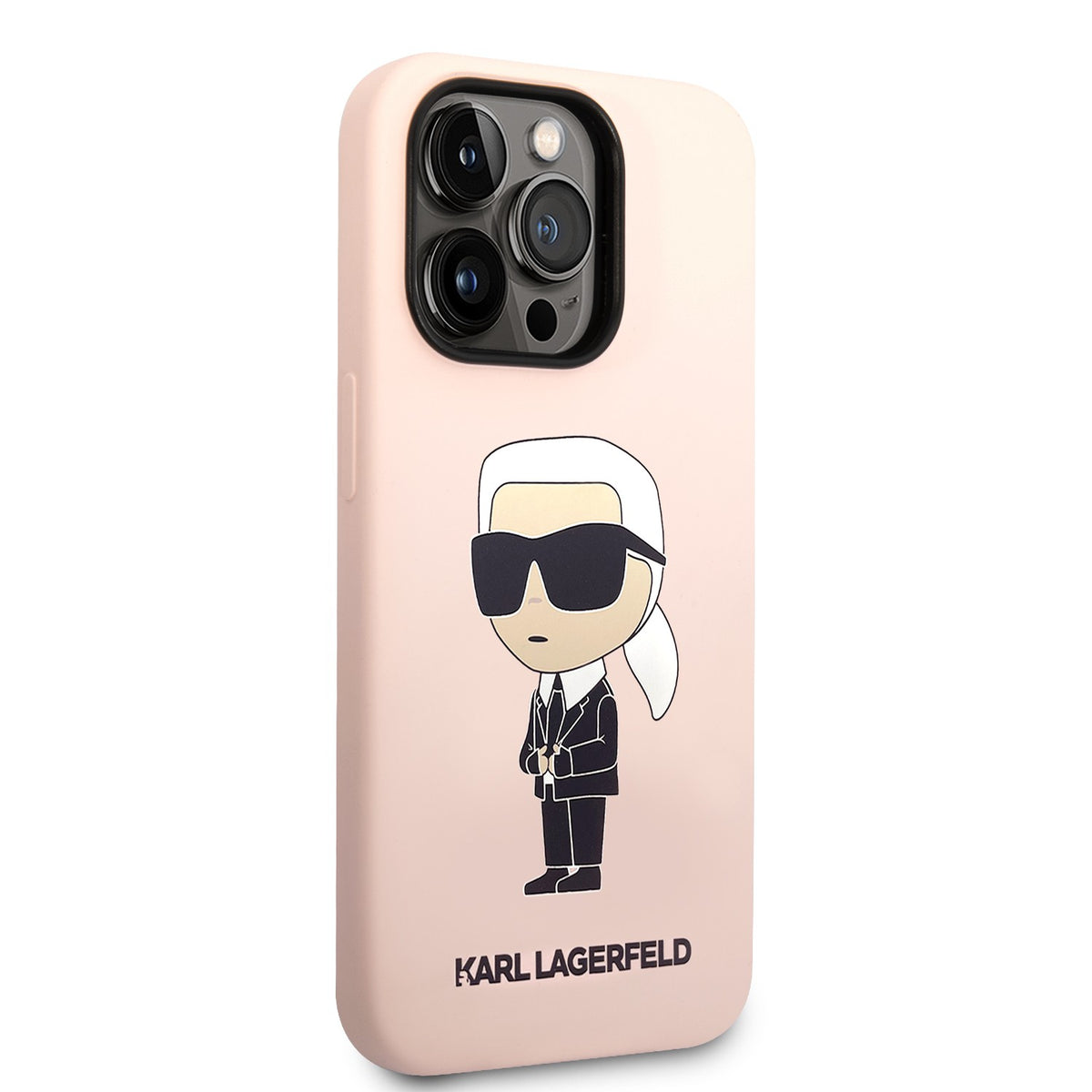 Apple iPhone 15 Pro & 15 Pro Max Karl Lagerfeld Silicone Hard Case With Ikonik NFT Logo in Black & Pink Color