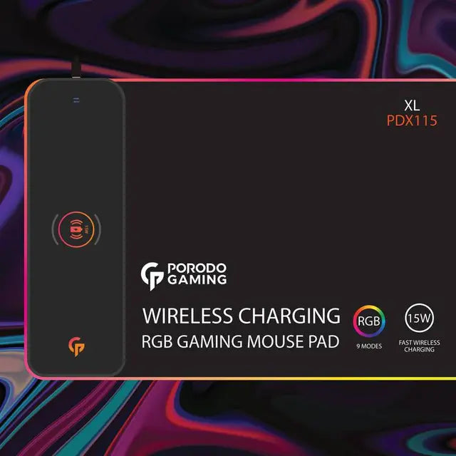 Porodo RGB Gaming Mouse Pad With 15W Fast Wireless Charger - Black