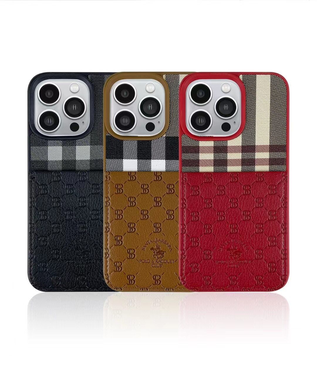 iPhone 13 Pro Max Classic Plaid Genuine Santa Barbara Leather Case