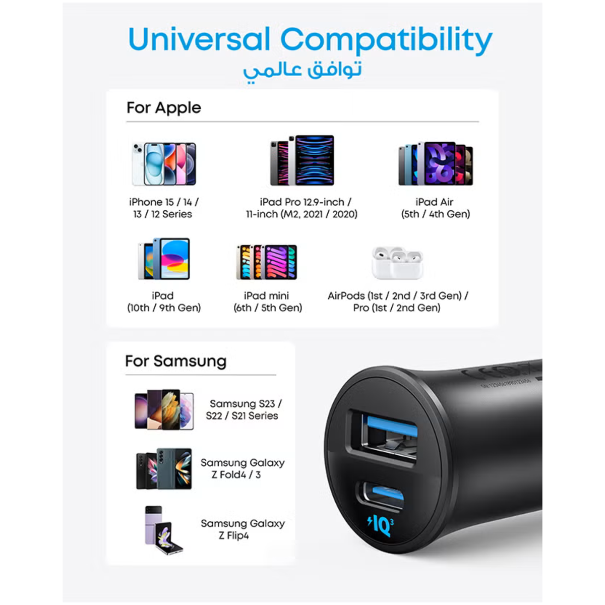 Anker 30W Dual-Port Car Charger – USB-C Fast Charging | Ultra-Compact Design