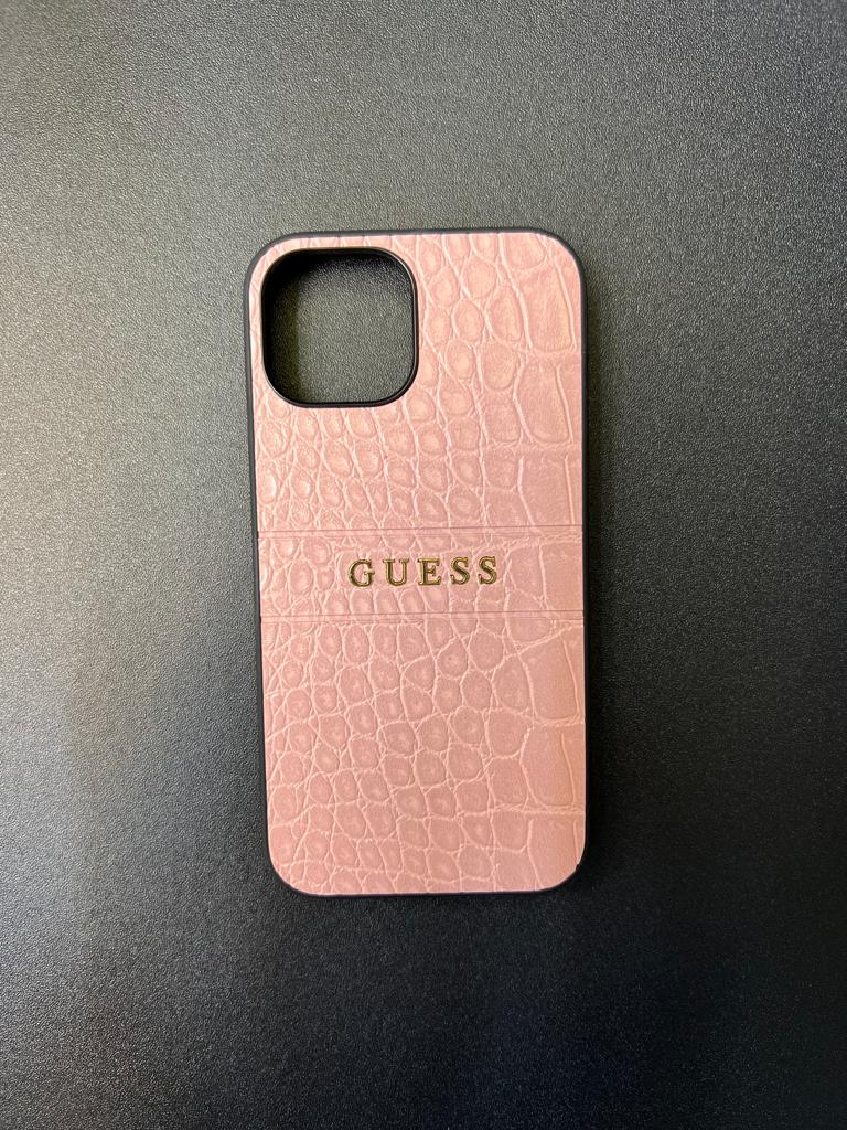 Guess iPhone 13 Leather Case Croco Design Hot Stamped Lines And Metal Logo