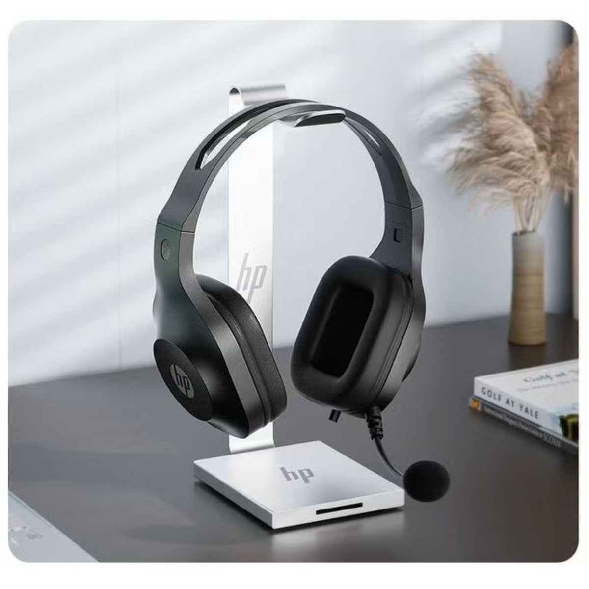 HP DHH-1601 Wired Headset with Microphone Stereo Sound 40mm Drivers Adjustable Mic Black