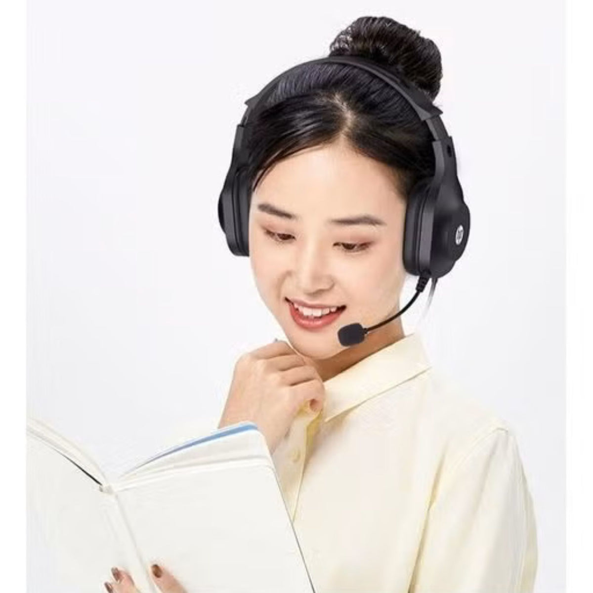 HP DHH-1601 Wired Headset with Microphone Stereo Sound 40mm Drivers Adjustable Mic Black