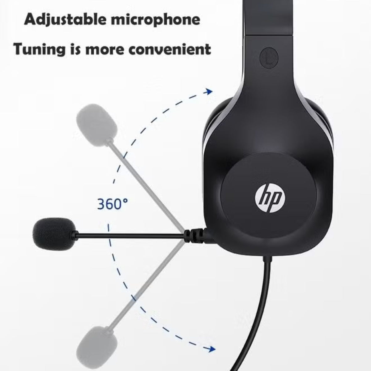 HP DHH-1601 Wired Headset with Microphone Stereo Sound 40mm Drivers Adjustable Mic Black