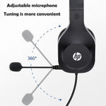 HP DHH-1601 Wired Headset with Microphone Stereo Sound 40mm Drivers Adjustable Mic Black