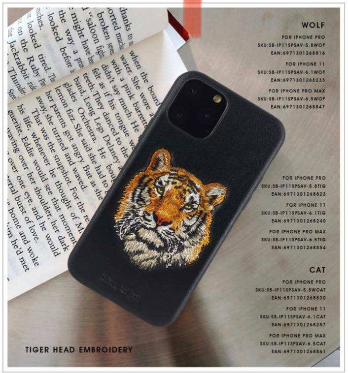 iPhone 12 Savanna Series Genuine Santa Barbara Leather Case - Tiger