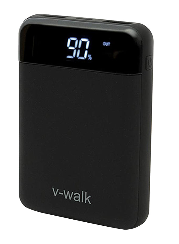 V-Walk 10000mAh Lithium-Polymer Digital Display High Density Power Bank, with Micro-USB/USB-C Input, with Rubber Coating and Micro-USB Cable, HT-B10D, Black