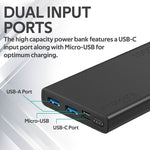 Promate 10000mAh Bolt-10 Portable Fast Charging 2.0A Dual USB Premium Battery Power Bank, with Input USB Type-C Port, Over Charging Protection, Black